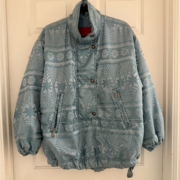 Vintage Jackets & Blazers - Vintage 90s Belfe & Belfe Popover Snowflake winter blue silky puffy Ski Jacket